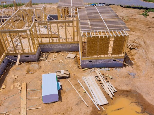 Exterior view construction new residential home framing